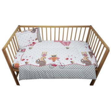 Lenjerie patut cu 3 piese Owls roz