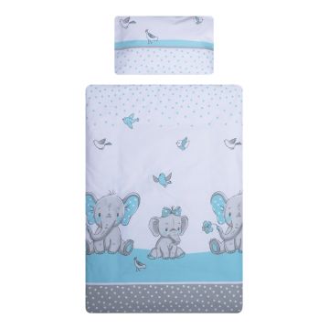 Lenjerie patut cu 5 piese 140x70 cm Elefant albastru