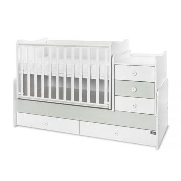 Mobilier Lorelli Maxi Plus Trio White Milky Green, transformabil, cu sistem de leganare, 70x160 cm