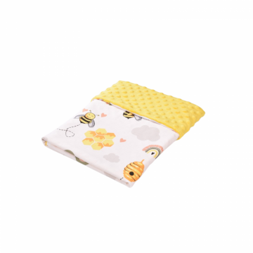 Paturica din bumbac model albinute si plus minky galben 80x80 cm