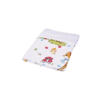Paturica din bumbac model caprioare si plus minky alb 80x80 cm