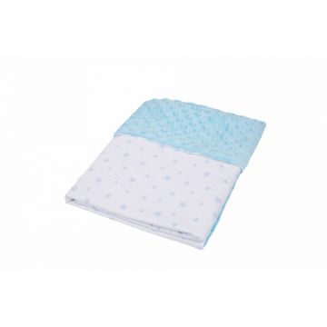 Paturica din bumbac model stelute bleu si plus minky bleu 80x80 cm