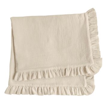 Paturica din Muselina cu volanase, 80 x 100 cm, Little Amy, Bej Deschis