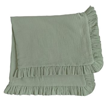 Paturica din Muselina cu volanase, 80 x 100 cm, Little Amy, Verde