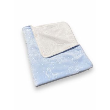 Paturica dubla din cocolino 110x140 cm Zoo albastru pal alb
