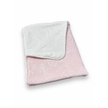 Paturica dubla din cocolino 70x90 cm Zoo roz pal alb