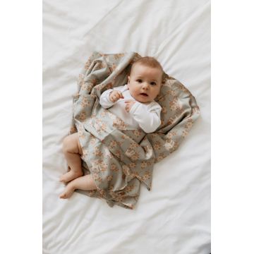 Paturica muselina din bambus 120x120 cm Animale de Epoca Sky Blue Sleepee