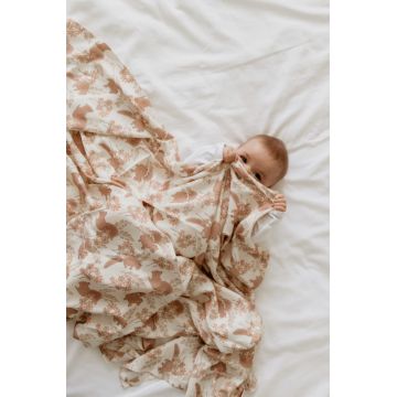 Paturica muselina din bambus 120x120 cm Vintage Animals Arici Sleepee