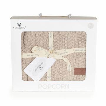Paturica tricotata din bumbac si fibre bambus 80x100 cm Cangaroo Popcorn Beige in cutie cadou eleganta