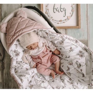 Paturica universala pentru scoica auto din bumbac si catifea Natura Sepia Rose