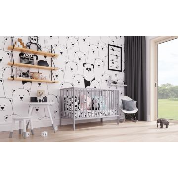 Patut din lemn 120x60 cm cu inaltime saltea reglabila pe 3 nivele Nichiduta Dominic Gri + Saltea cocos 12 cm