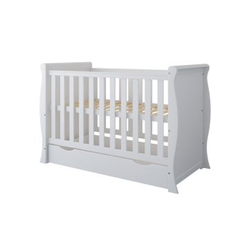 Patut din lemn 120x60 cm cu laterala detasabila ,sertar si margine din silicon pentru protectie dintisori Mini Sleight White