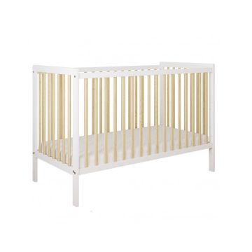 Patut din lemn Nichiduta Lumi AlbNatur cu sistem 3 bare detasabile,vopsea ecologica pe baza de apa,somiera reglabila pe 3 nivele de inaltime,dimensiune interioara 120x60 cm