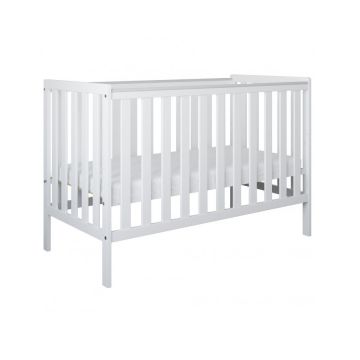 Patut din lemn si MDF pentru copii Nichiduta Bambi Alb, sistem 2 bare detasabile, vopsele ecologice pe baza de apa, margini rotunjite, dimensiuni interioare 120x60 cm