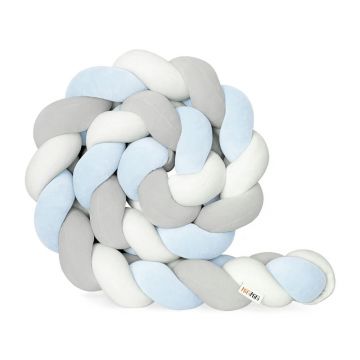 Protectie de pat impletita, MiniMini, Velvet Magic, Albastru deschis, Gri cu Alb, 200 cm