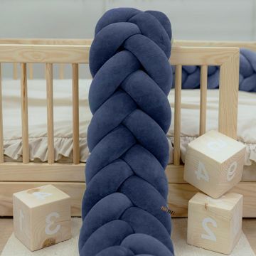 Protectie de pat impletita, MiniMini, Velvet Magic, Bleumarin, 300 cm