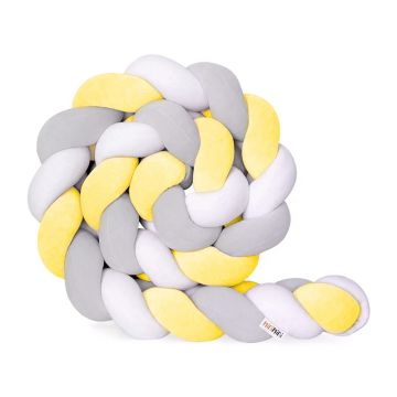 Protectie de pat impletita, MiniMini, Velvet Magic, Galben, Gri cu Alb, 250 cm