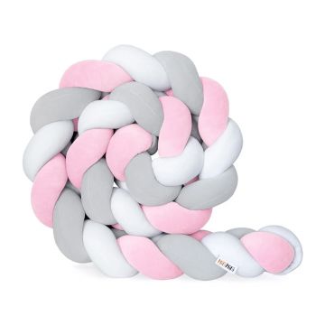 Protectie de pat impletita, MiniMini, Velvet Magic, Roz, Gri cu Alb, 250 cm