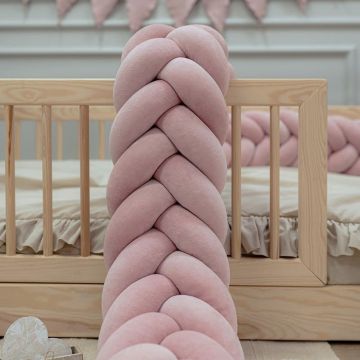 Protectie de pat impletita, MiniMini, Velvet Magic, Roz Pudrat, 200 cm