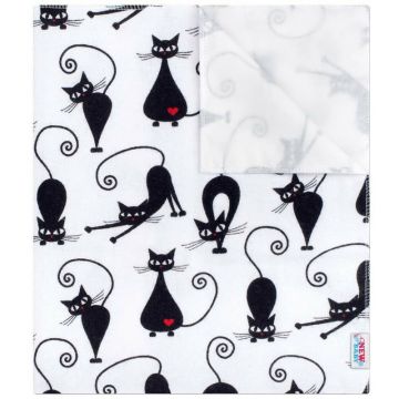 Scutec impermeabil New Baby din flanel cu multiple intrebuintari  57x47 cm White with Black Cat