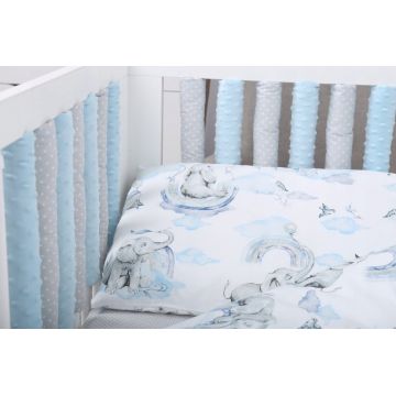 Set 20 de protectii individuale pentru patut copii, BabyMam, o parte 100 bumbac si cealalta parte din minky moale, fixare cu benzi velcro, blue