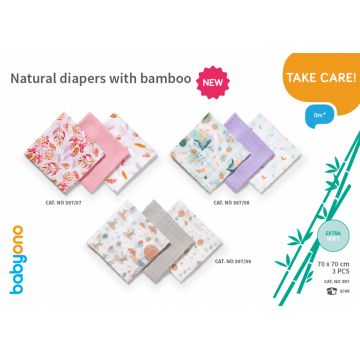Set 3 scutece din bumbac si bambus Baby Ono Bamboo 07 roz