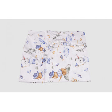 Set complet 7 piese lenjerie si aparatori patut 120x60 cm din bumbac model iepurasi albastru