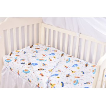 Set complet 7 piese lenjerie si aparatori patut 120x60 cm din bumbac model rachete si planete