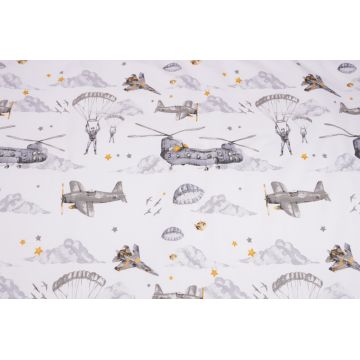 Set complet 7 piese lenjerie si aparatori patut 120x60 cm din bumbac model soldatei gri