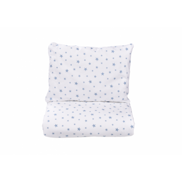 Set complet 7 piese lenjerie si aparatori patut 120x60 cm din bumbac model stelute mici bleu