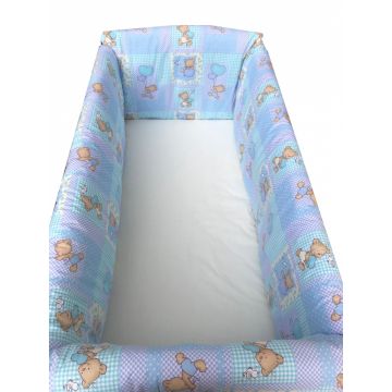 Set de aparatori pufoase h35 pat 120x60 cm DeLuxe Ursi pe albastru