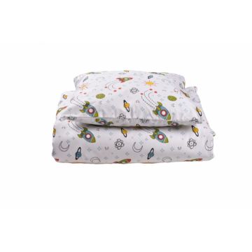 Set lenjerie 3 piese pentru patut incastrabil model rachete