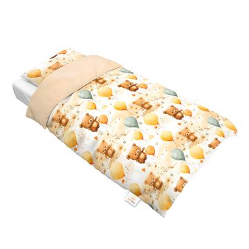 Set lenjerie de pat single din bumbac, Ursuleti cu baloane, Little Amy, 90x120 cm