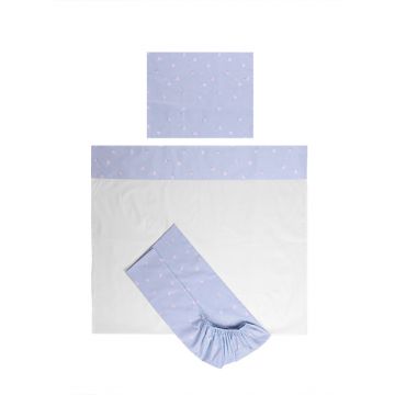 Set lenjerie patut 120x60 cm Tiny Dream 3 piese bumbac ranforce Train Blue
