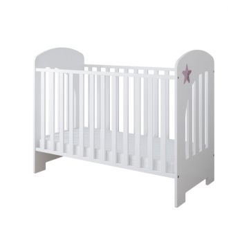 Set Patut din lemn 120x60cm cu somiera reglabila pe 3 nivele de inaltime si margine din silicon pentru protectie dintisori Little Star Pink + Saltea cu husa detasabila din microfibra 10 cm grosime Nichiduta Cocos Comfort +