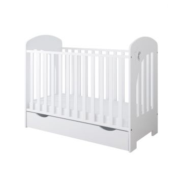 Set Patut din lemn pana la 4 ani cu sertar,suport saltea reglabil si margine din silicon Nichiduta Little Star Alb + Saltea cu husa detasabila din microfibra 12 cm grosime Nichiduta Cocos Comfort +