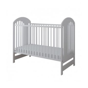 Set Patut din lemn pentru copii pana la 4 ani 124x66 cm cu sistem 3 bare detasabile Tymon White + Saltea cu husa detasabila din microfibra 10 cm grosime Nichiduta Cocos Comfort +