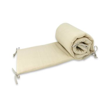 Aparatoare pentru patut Qmini Warm Beige, din muselina dubla, 180x30 cm, cu panglici