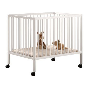 Țarc pentru copii alb din lemn de fag cu înălțime reglabilă, cu roți 95x75 cm Dino – Vipack