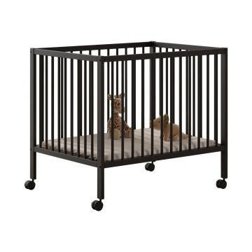 Țarc pentru copii gri antracit din lemn de fag cu înălțime reglabilă, cu roți 95x75 cm Dino – Vipack