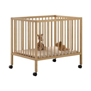 Țarc pentru copii în culoare naturală din lemn de fag cu înălțime reglabilă, cu roți 95x75 cm Dino – Vipack