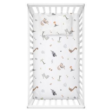 Cearceaf pentru copii alb din bumbac ranforcé pentru pătuț 100x150 cm Dinozor – Mijolnir