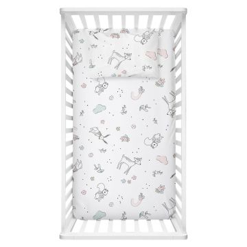 Cearceaf pentru copii alb din bumbac ranforcé pentru pătuț 100x150 cm Flowers – Mijolnir