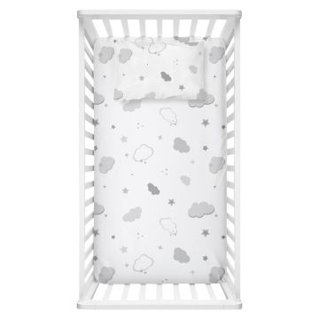 Cearceaf pentru copii alb din bumbac ranforcé pentru pătuț cu elastic 70x120 cm Bulut – Mijolnir