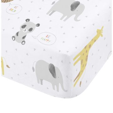Cearceaf pentru copii alb pentru pătuț cu elastic 70x140 cm Roarsome Animals – Catherine Lansfield