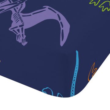 Cearceaf pentru copii albastru pentru pat dublu cu elastic 135x190 cm Prehistoric Dinosaurs – Catherine Lansfield