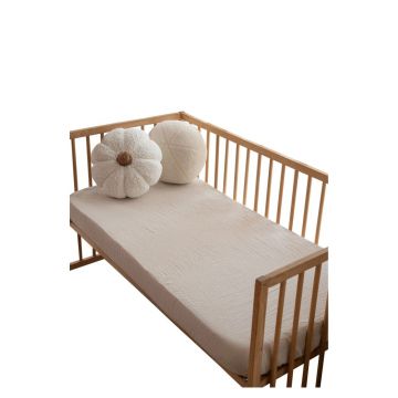 Cearceaf pentru copii bej din muselină pentru pătuț cu elastic 60x120 cm Burumcuk – Mijolnir