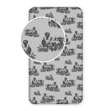 Cearceaf pentru copii gri din bumbac cu elastic 90x200 cm Train – Jerry Fabrics