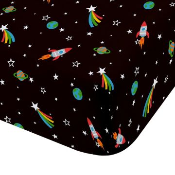 Cearceaf pentru copii negru pentru pat de o persoană cu elastic 90x190 cm Rainbow Rockets – Catherine Lansfield