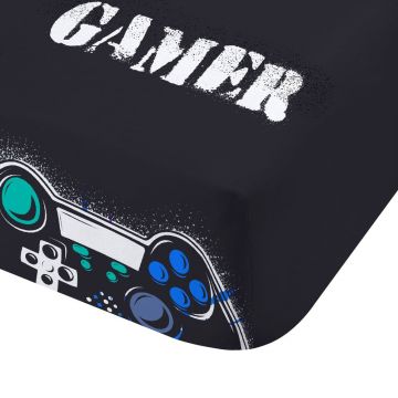 Cearceaf pentru copii negru pentru pat dublu cu elastic 135x190 cm Game Over – Catherine Lansfield